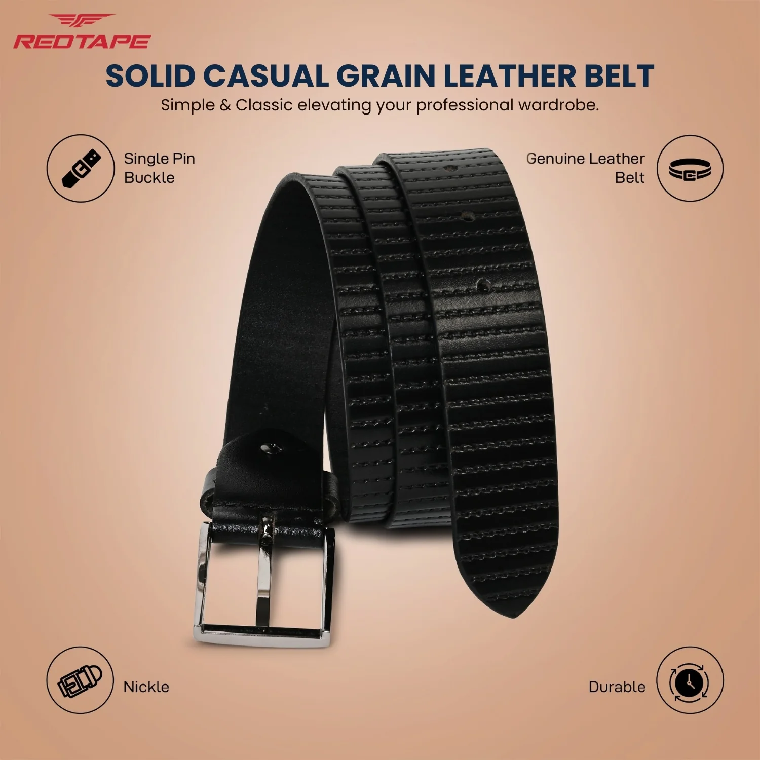 Men's Black Leather Belt - Image 4
