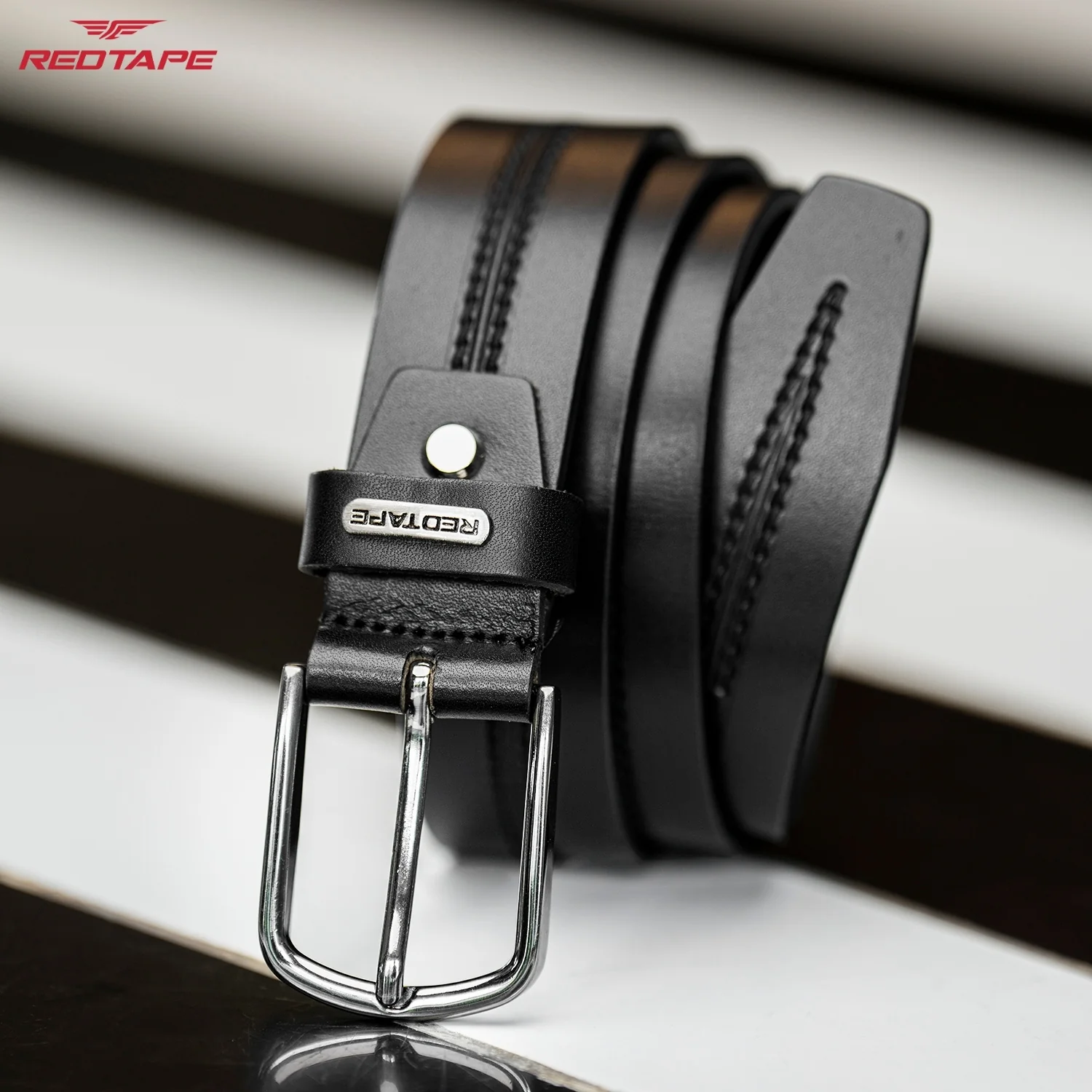 Men's Black Leather Belt - Image 3