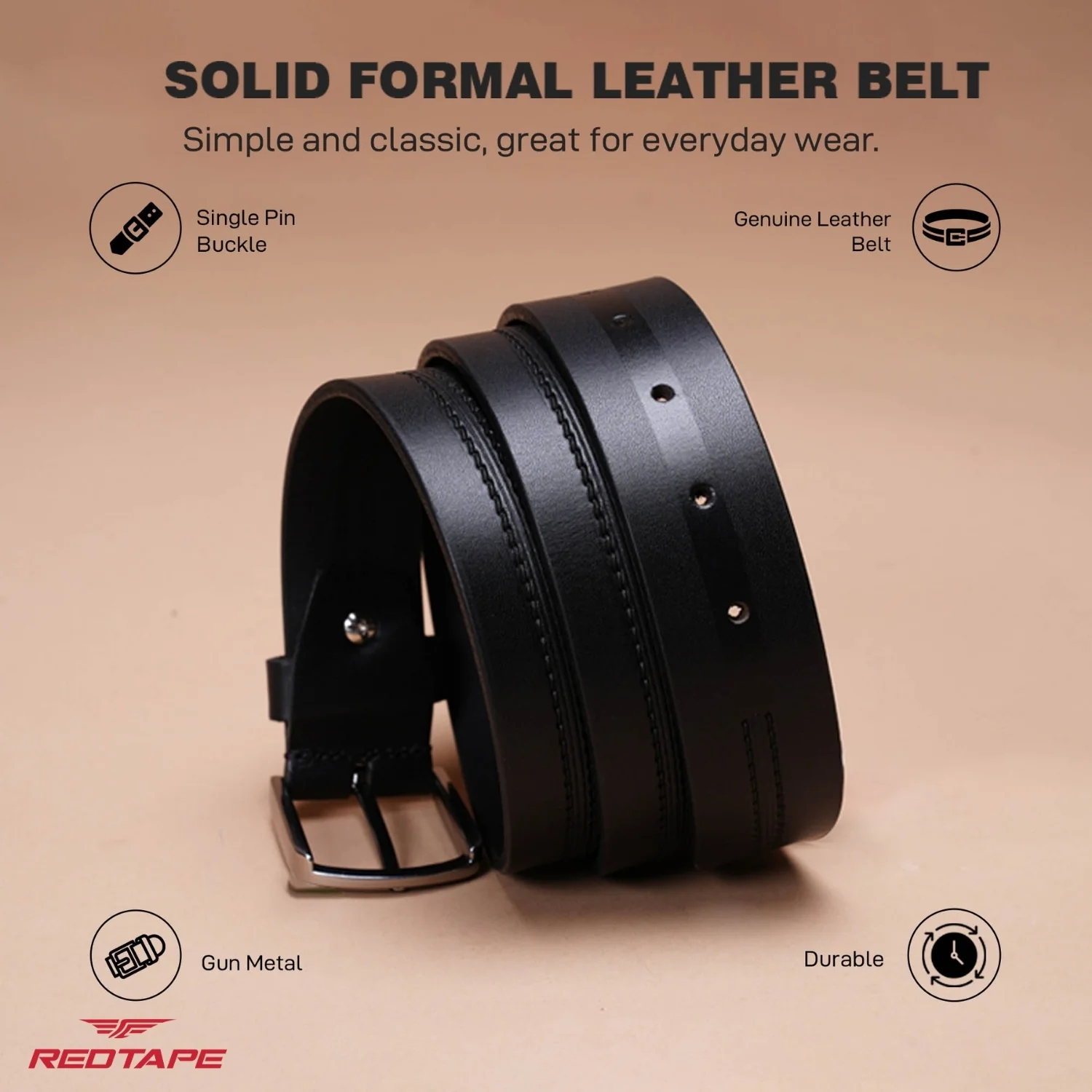 Men's Black Leather Belt - Image 4
