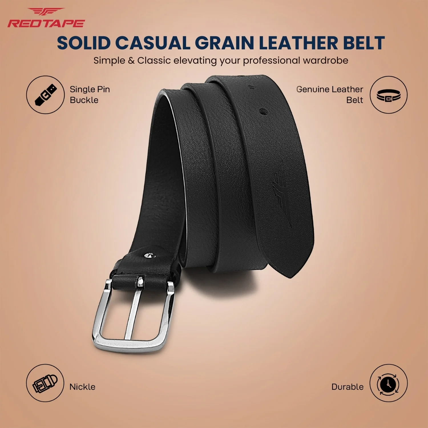 Men's Black Leather Belt - Image 4