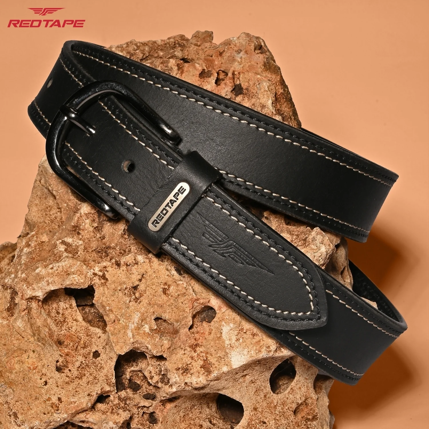 Men's Black Leather Belt - Image 3