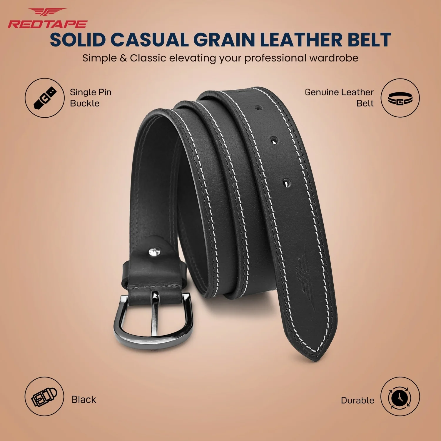 Men's Black Leather Belt - Image 4