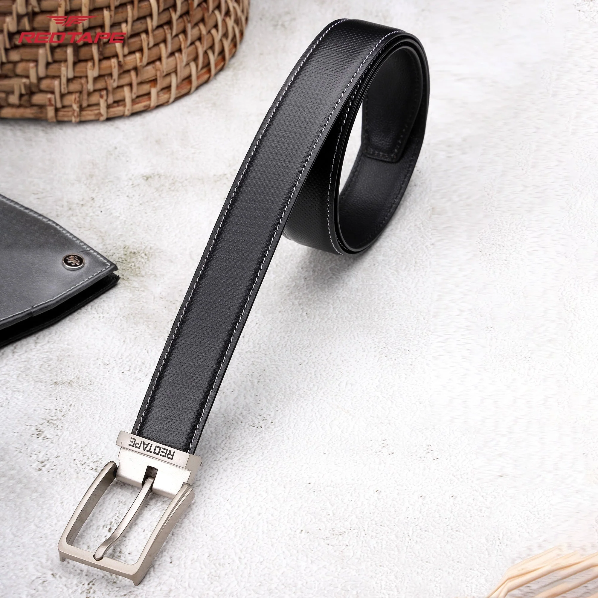 Men's Black Leather Belt - Image 2