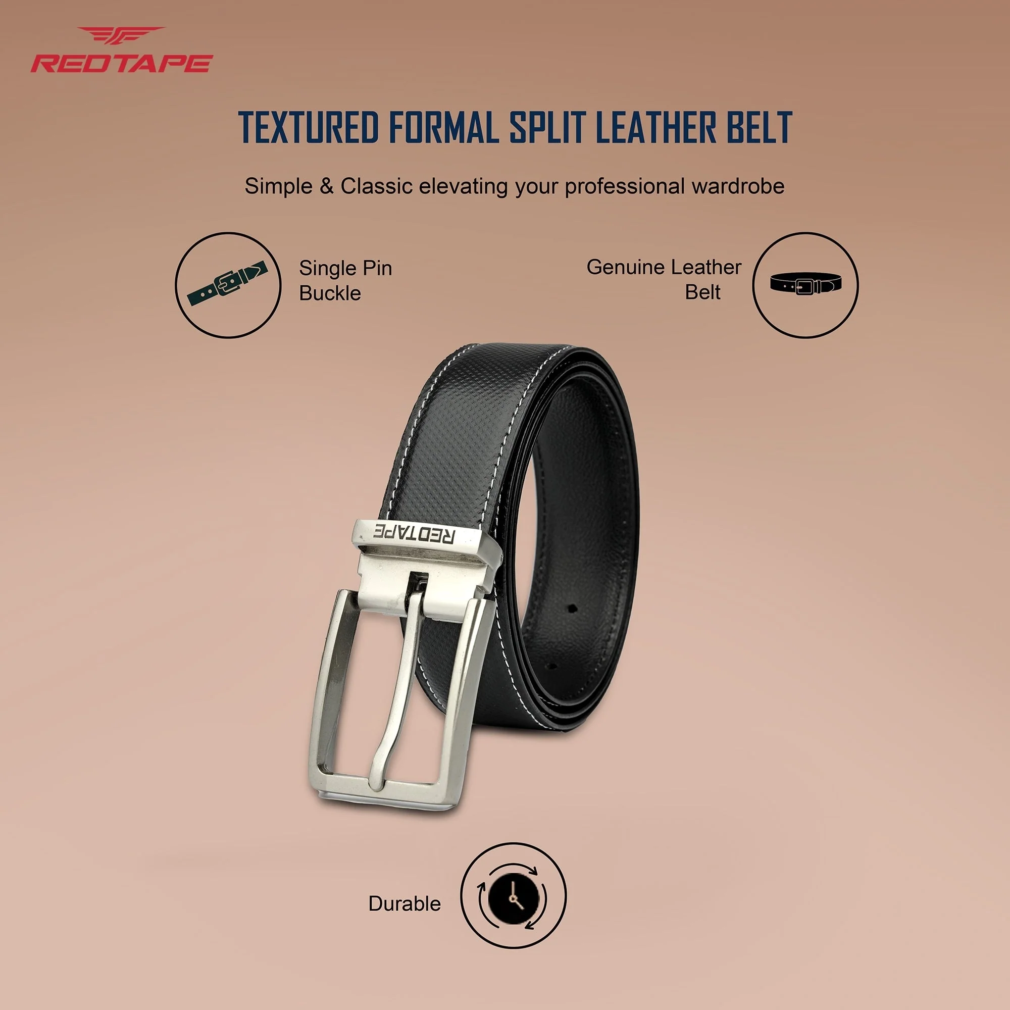 Men's Black Leather Belt - Image 3