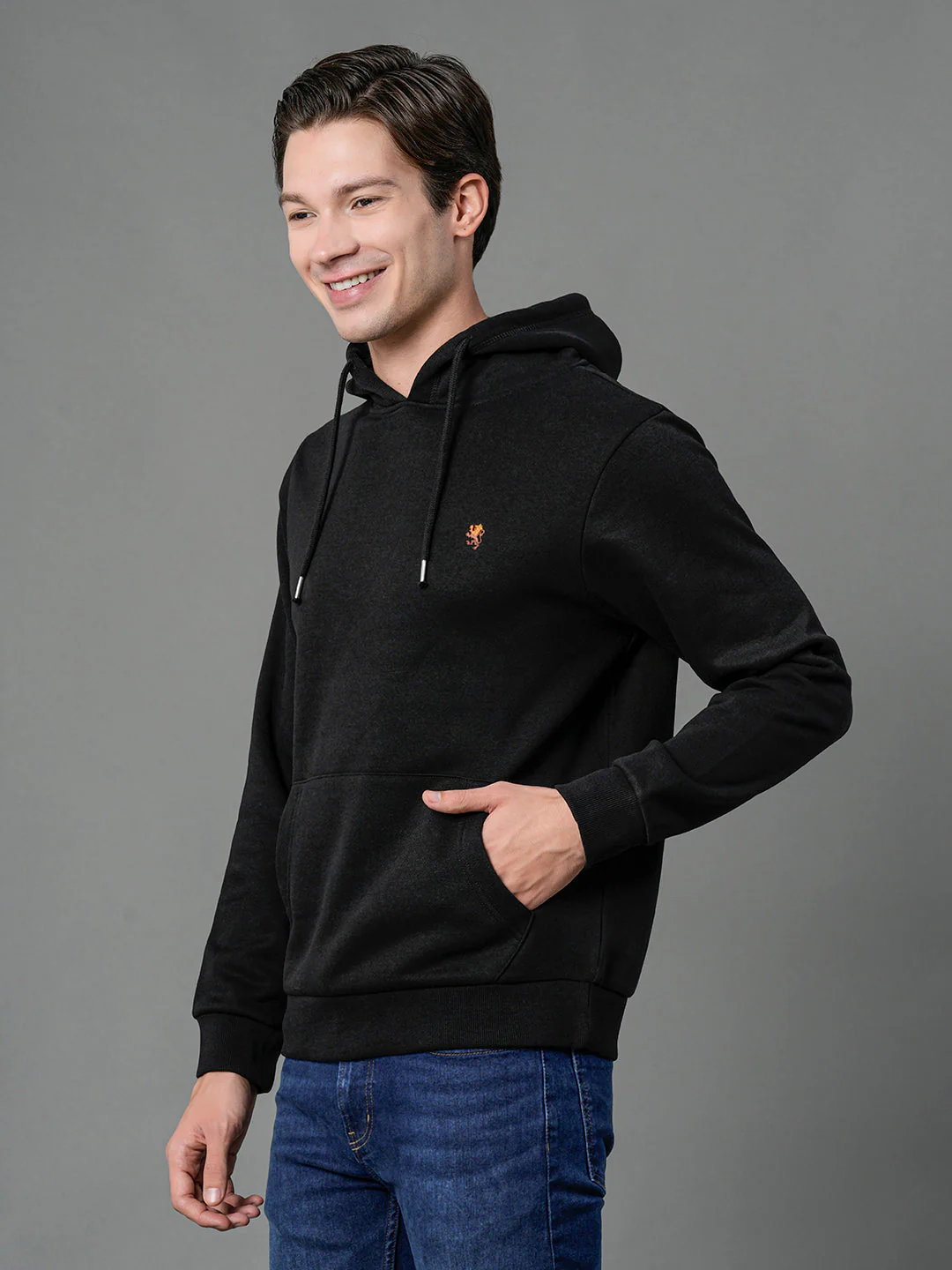 Men's Black Solid Hoodie - Image 2