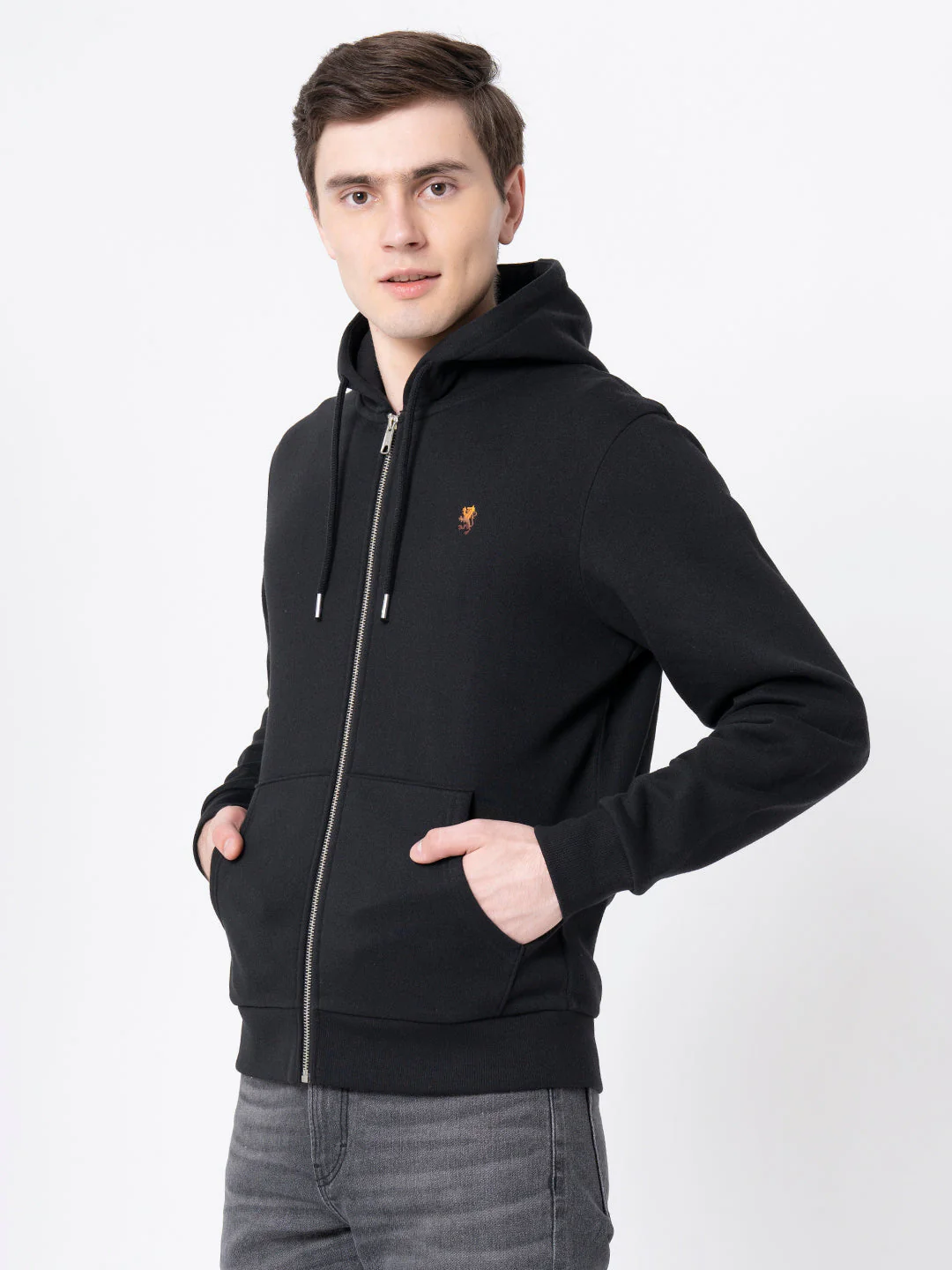 Men's Black Solid Hoodie - Image 2