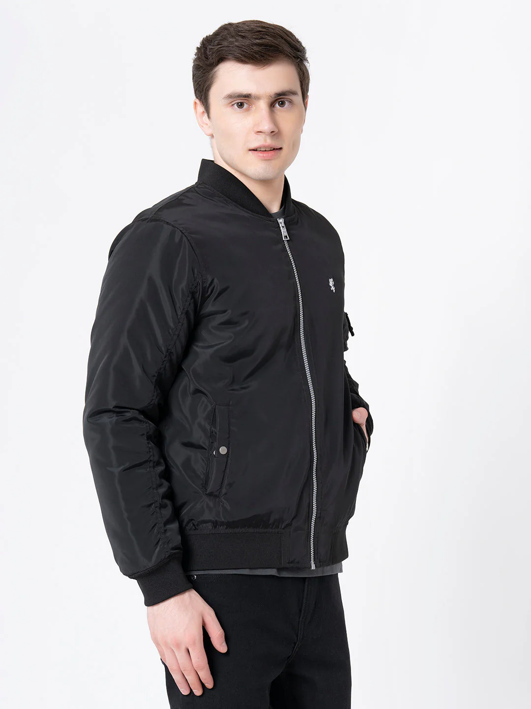 Men's Black Solid Jacket - Image 2