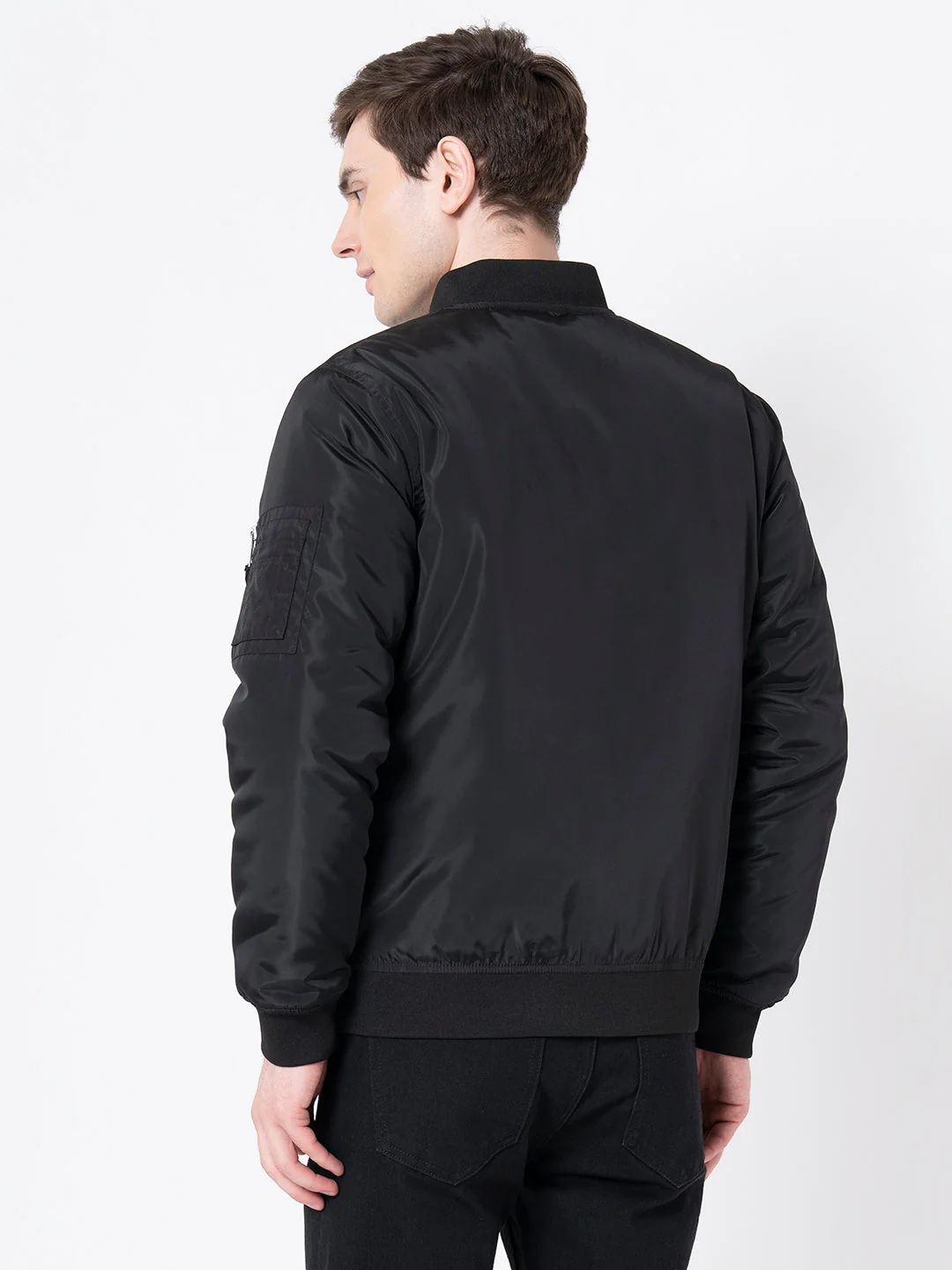 Men's Black Solid Jacket - Image 3