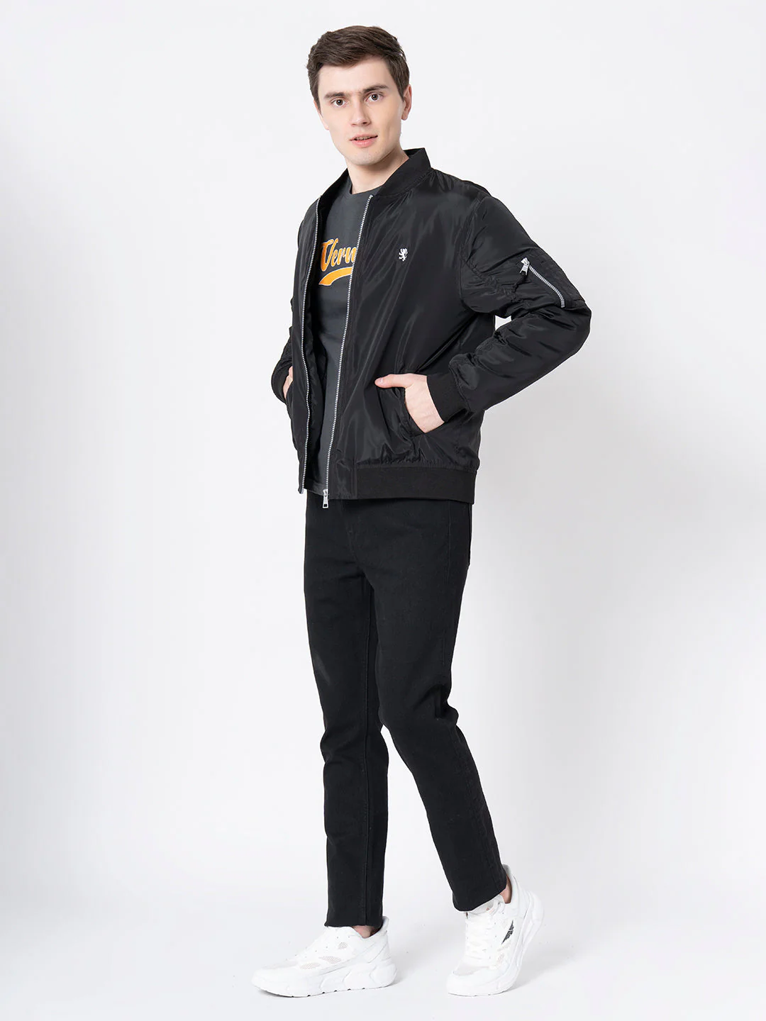 Men's Black Solid Jacket - Image 5