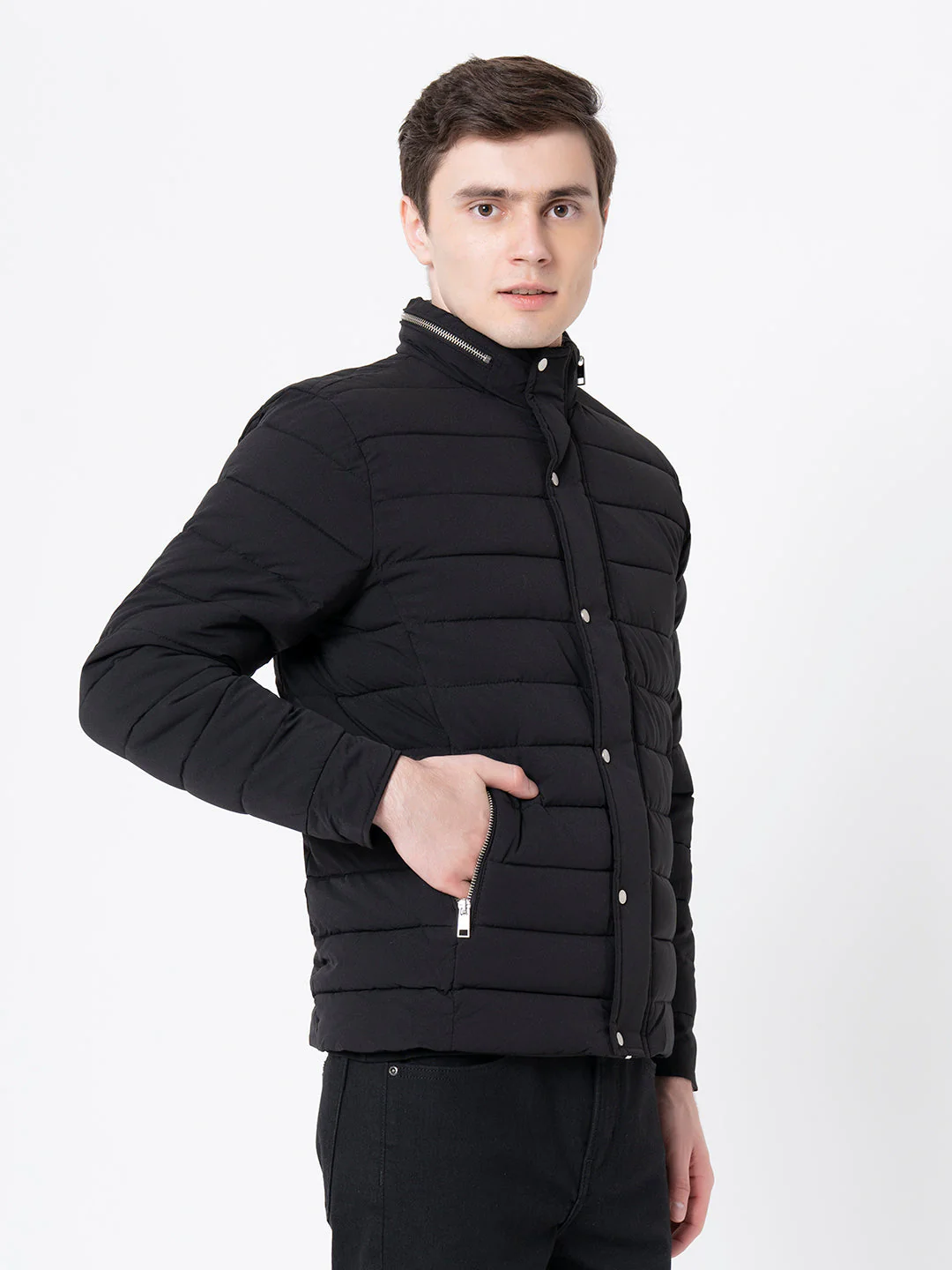 Men's Black  Solid Jacket - Image 2