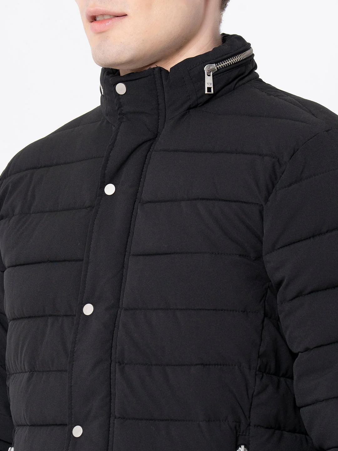Men's Black  Solid Jacket - Image 4