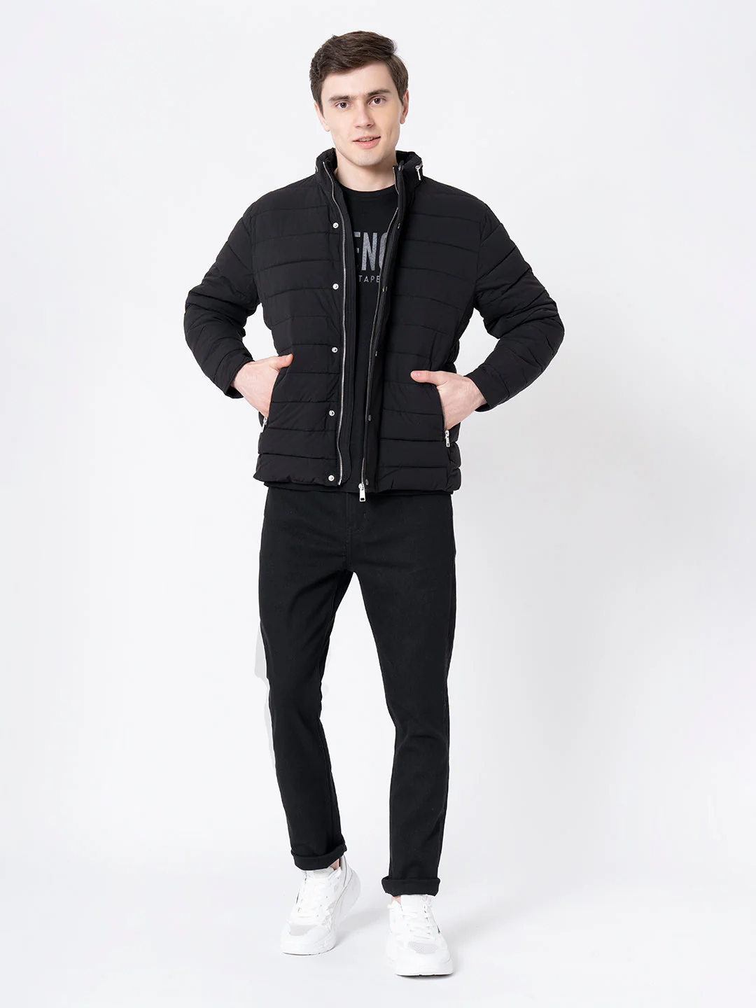 Men's Black  Solid Jacket - Image 5