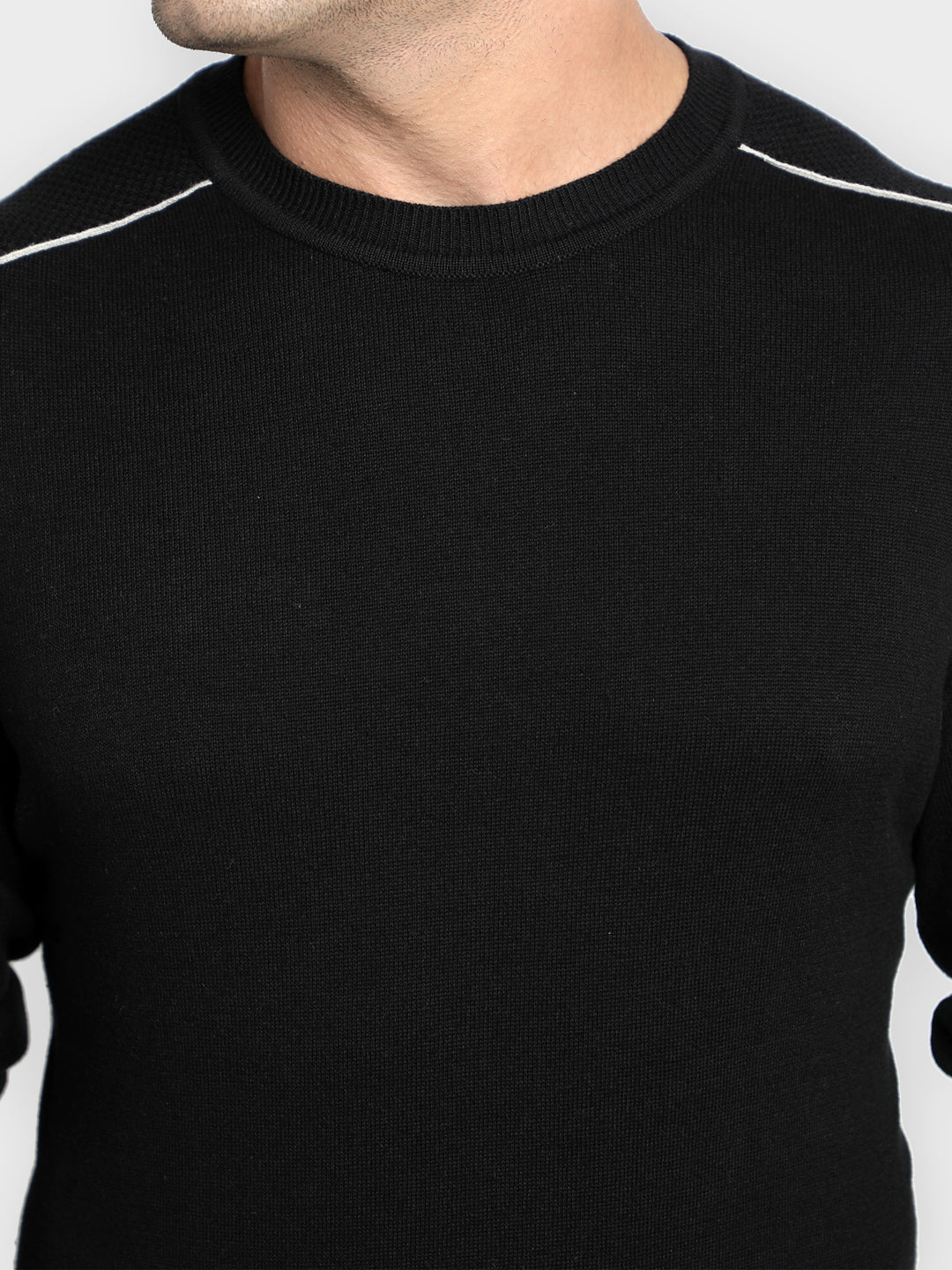 Men's Black Solid Pure Cotton Sweater - Image 3