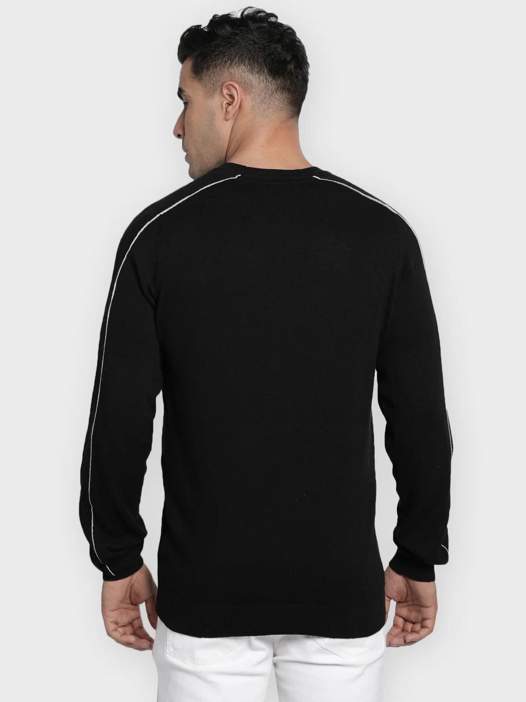 Men's Black Solid Pure Cotton Sweater - Image 4