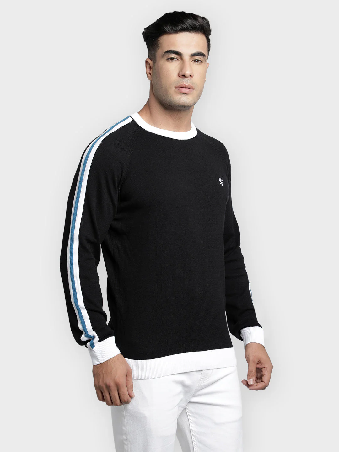 Men's Black Solid Pure Cotton Sweater - Image 2