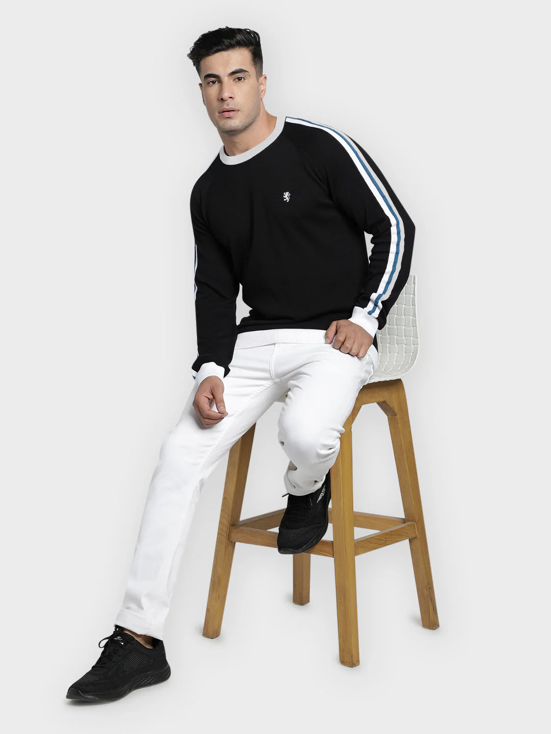Men's Black Solid Pure Cotton Sweater - Image 3