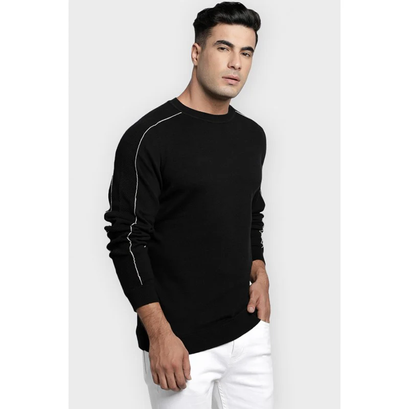 Men's Black Cotton Sweater - Image 2
