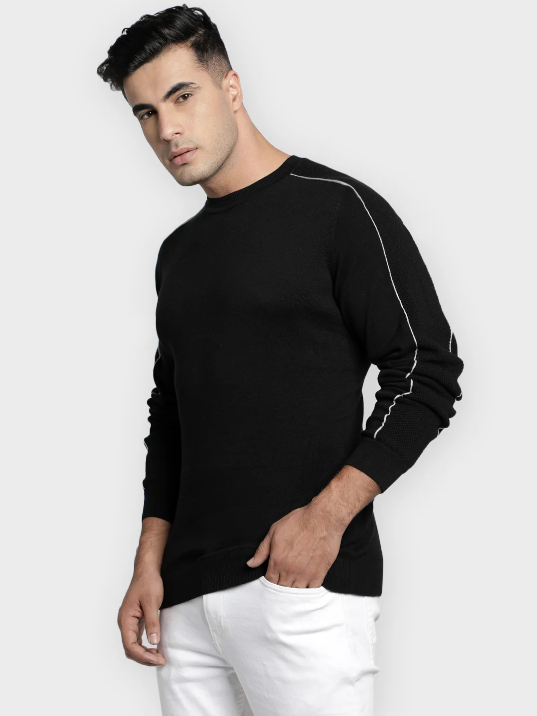 Men's Black Cotton Sweater - Image 3