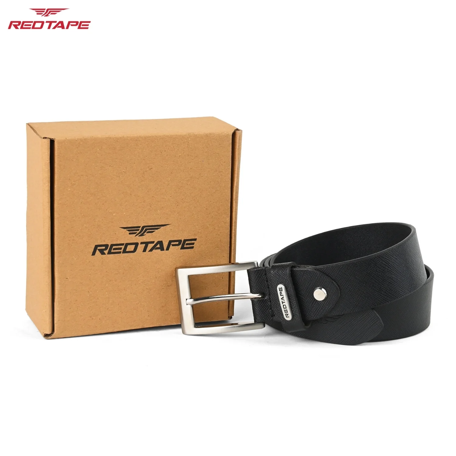 Men's Black Textured Leather Belt - Image 2