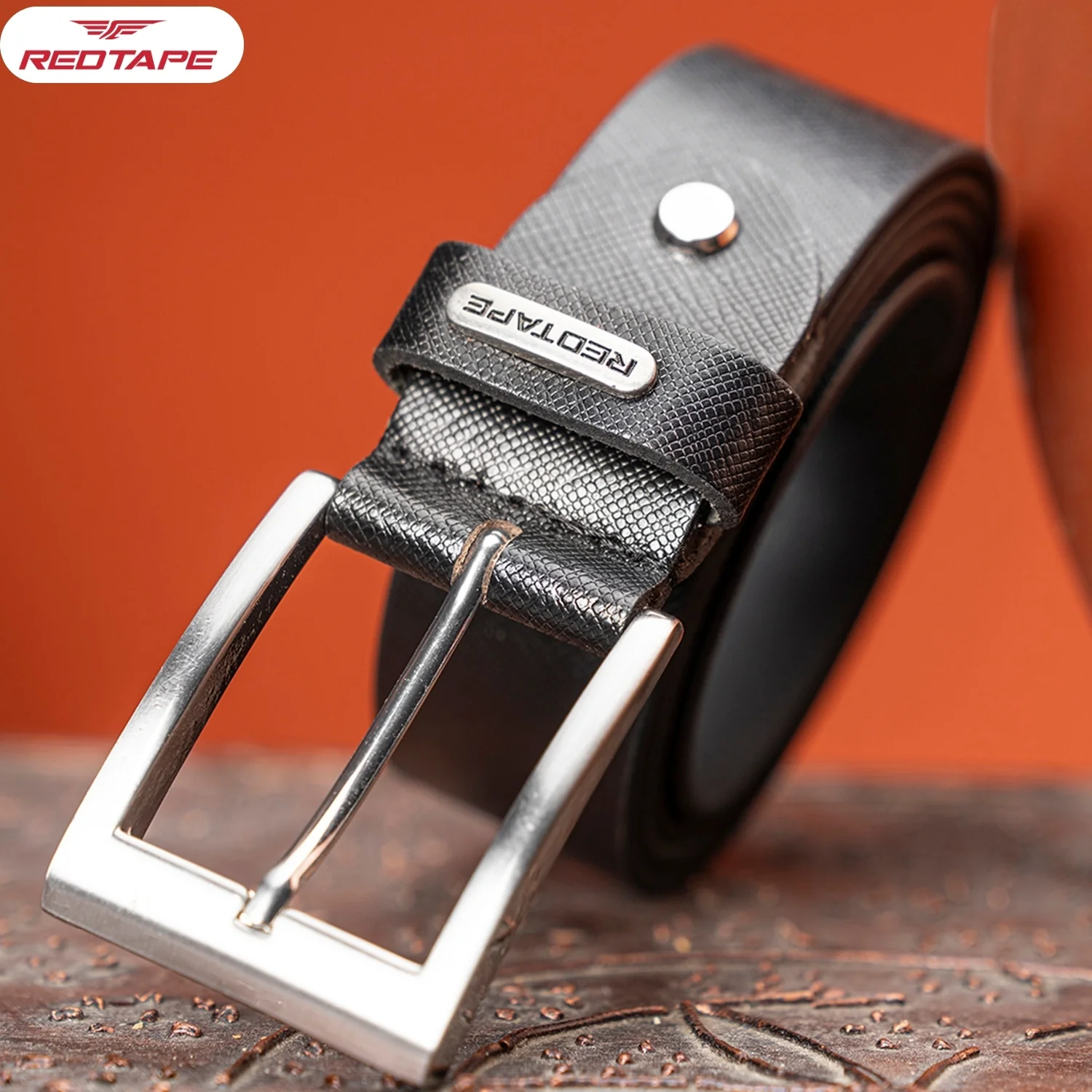 Men's Black Textured Leather Belt - Image 3