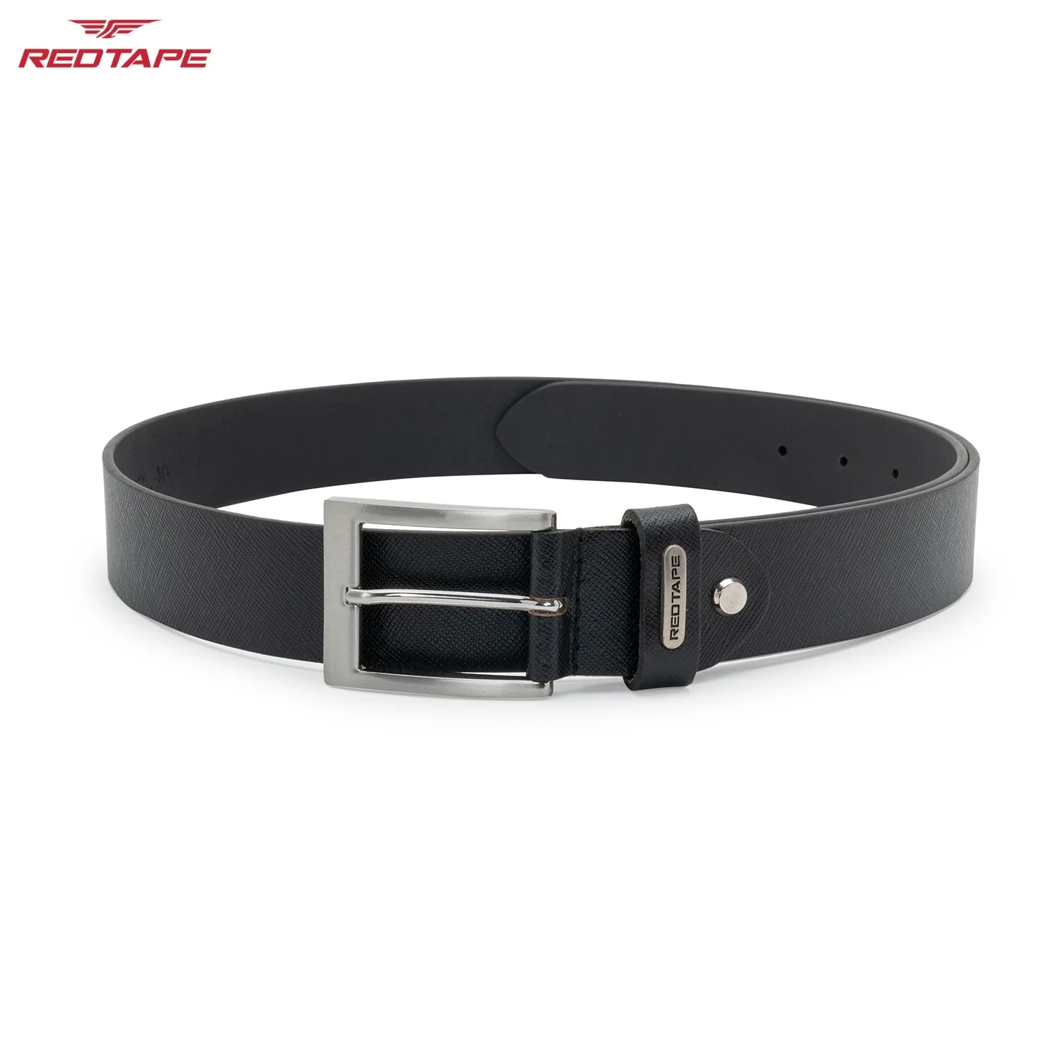 Men's Black Textured Leather Belt - Image 5