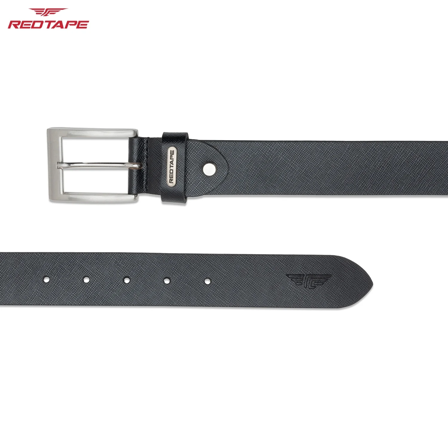 Men's Black Textured Leather Belt - Image 6
