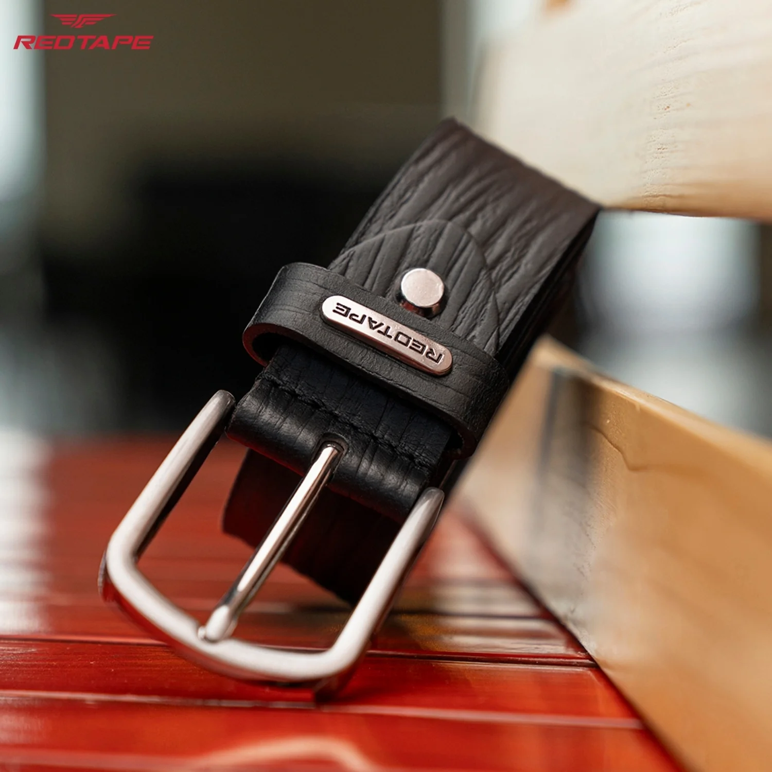 Men's Black Textured Leather Belt - Image 2