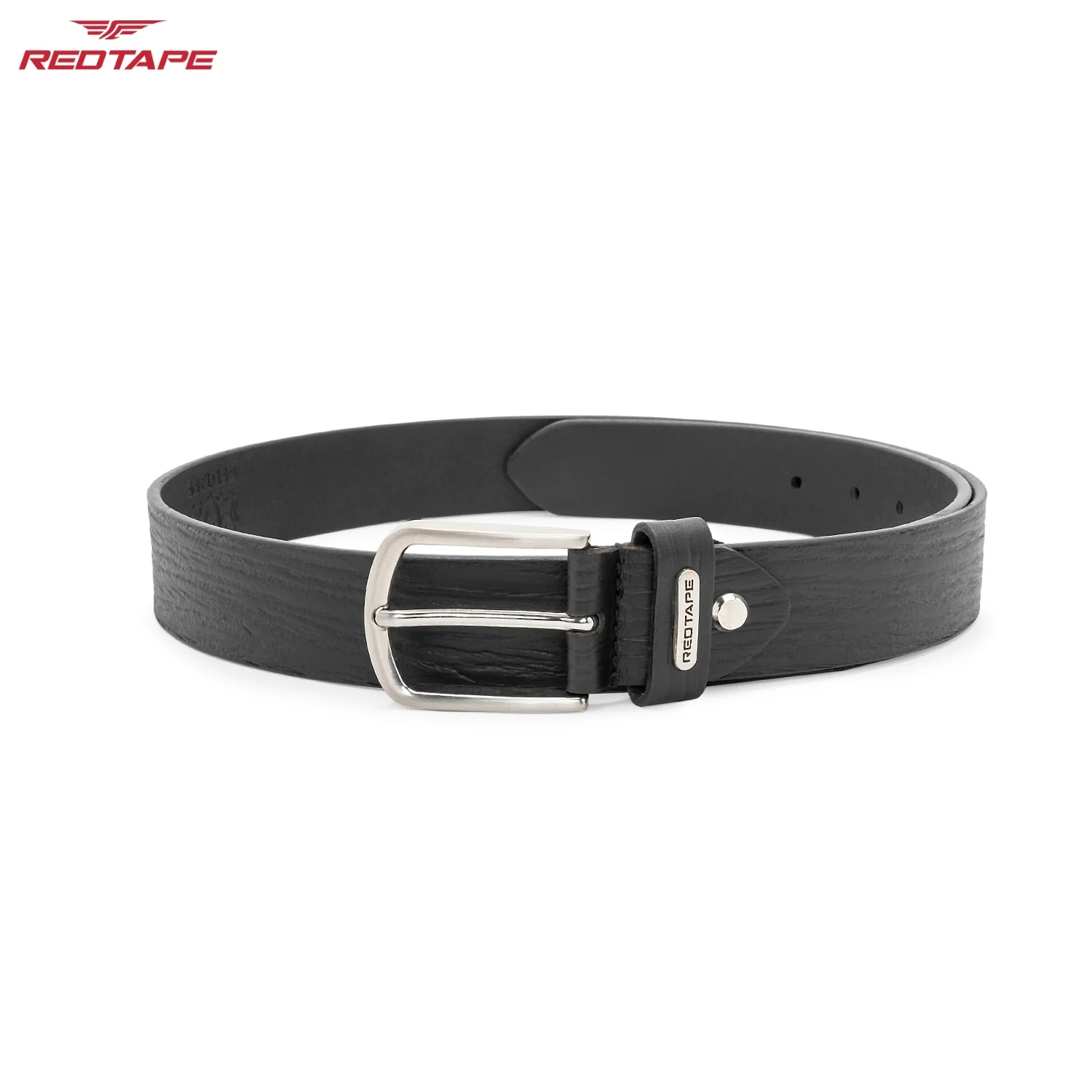 Men's Black Textured Leather Belt - Image 4
