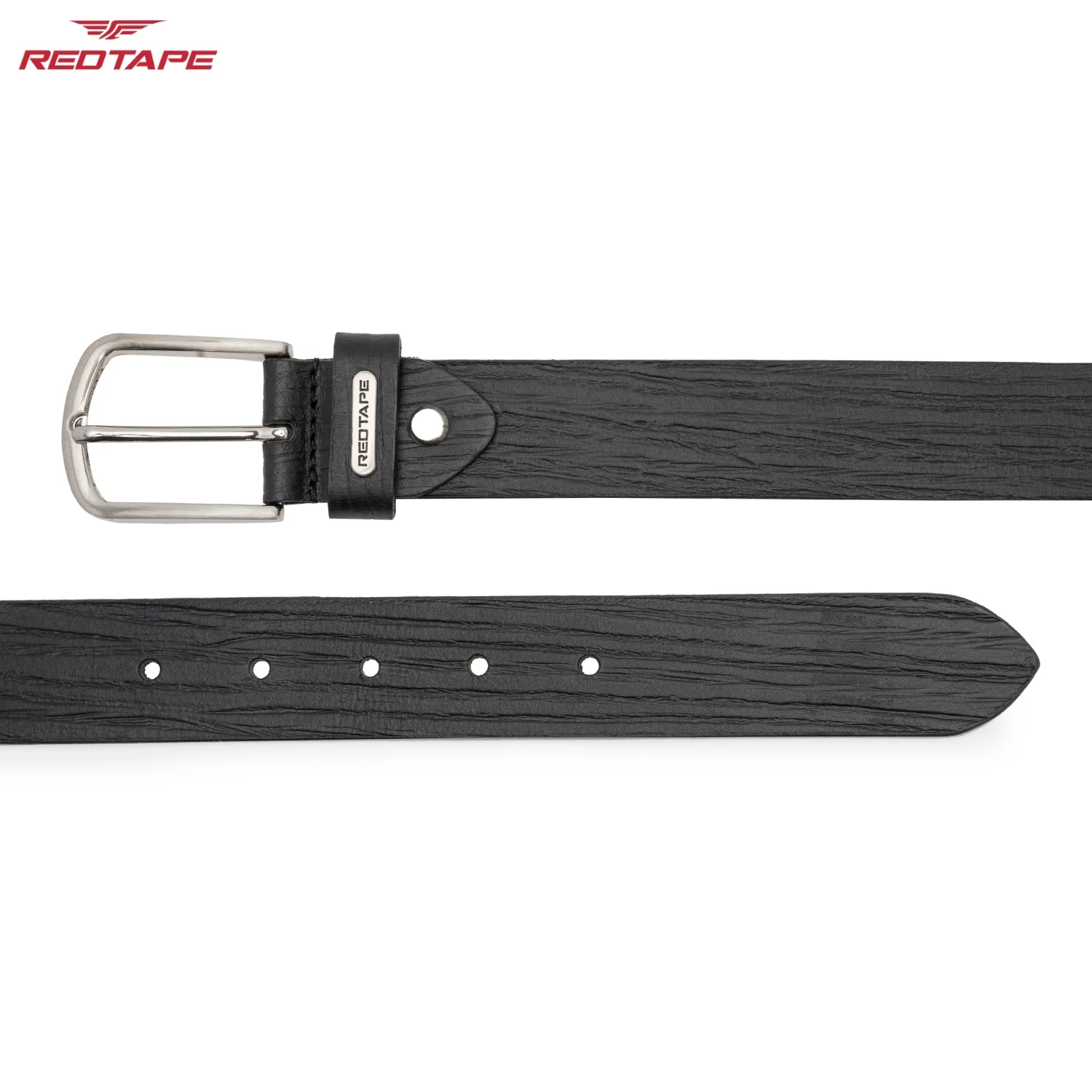 Men's Black Textured Leather Belt - Image 5