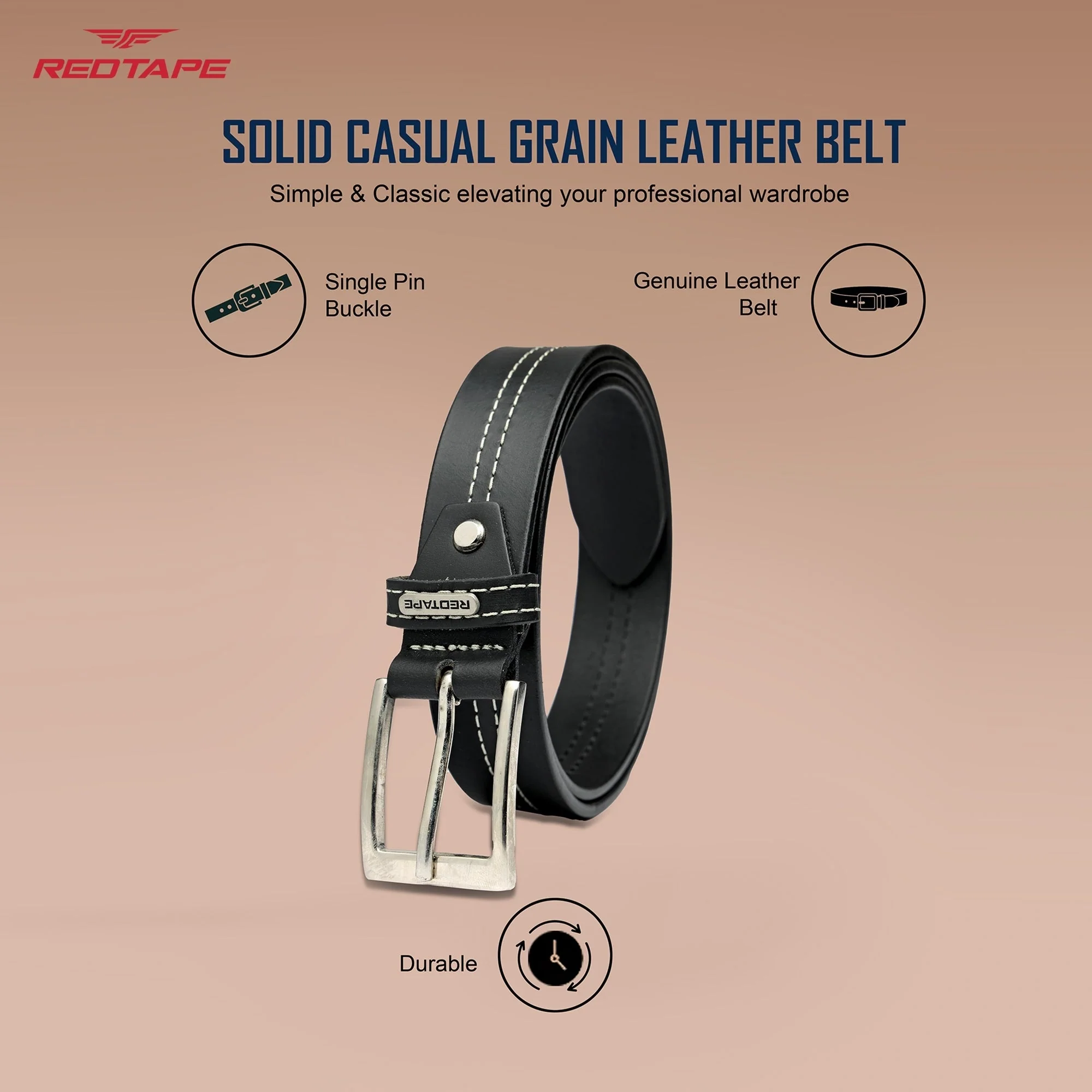 Men's Black Casual Leather Belt - Image 3
