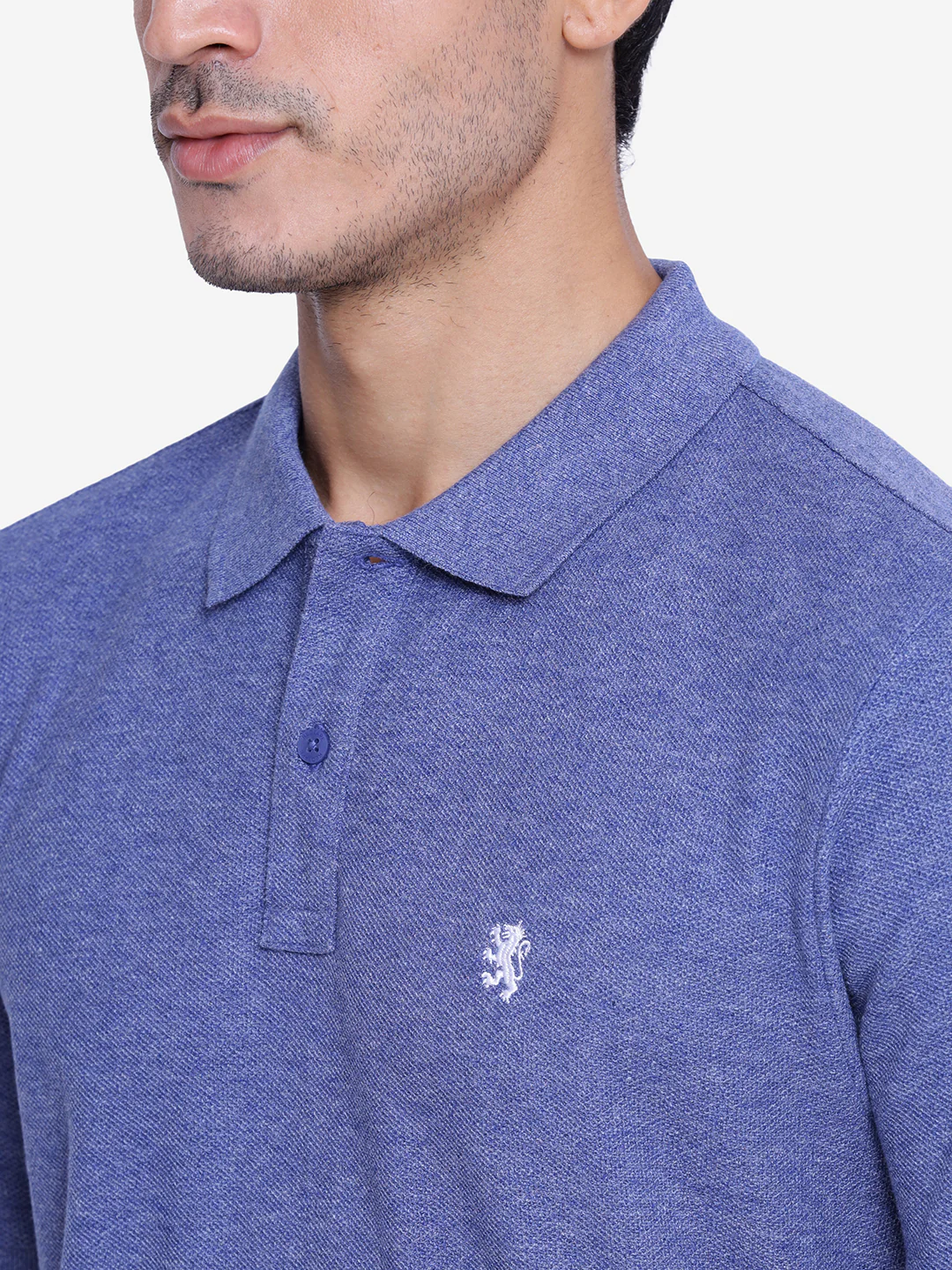 Men's Blue Melange Collared T-Shirt - Image 2