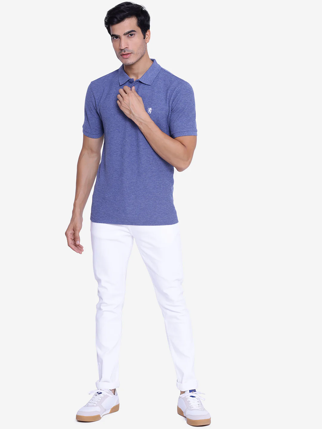 Men's Blue Melange Collared T-Shirt - Image 5
