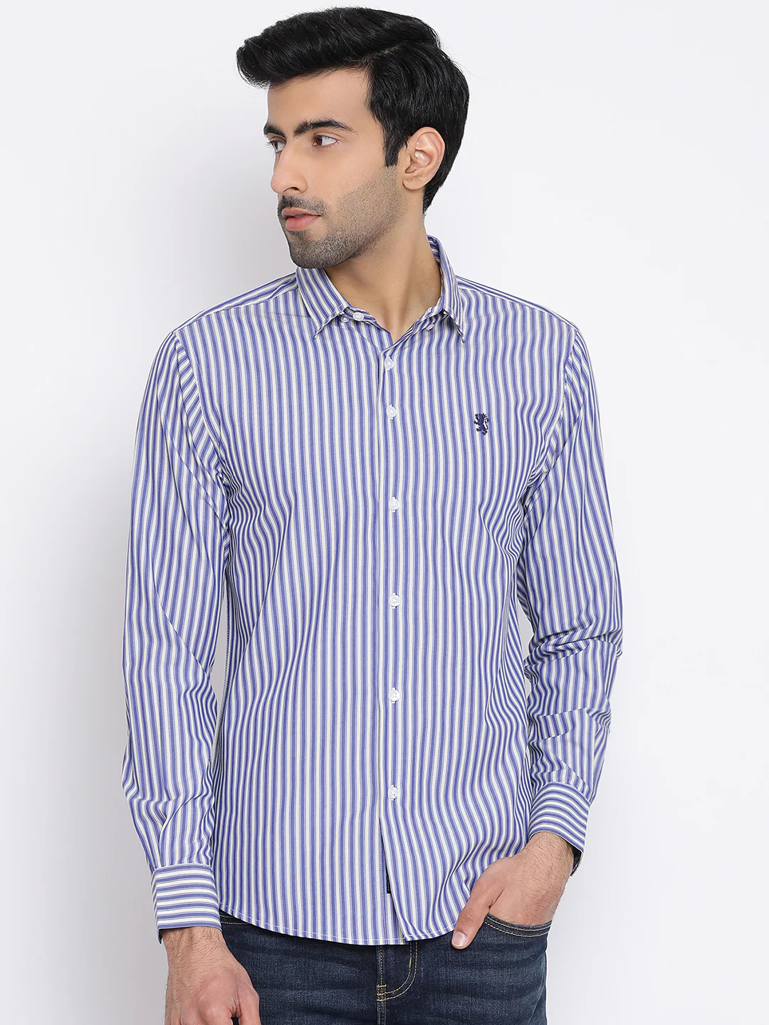 Men's Blue Pure Cotton Shirt - Image 2