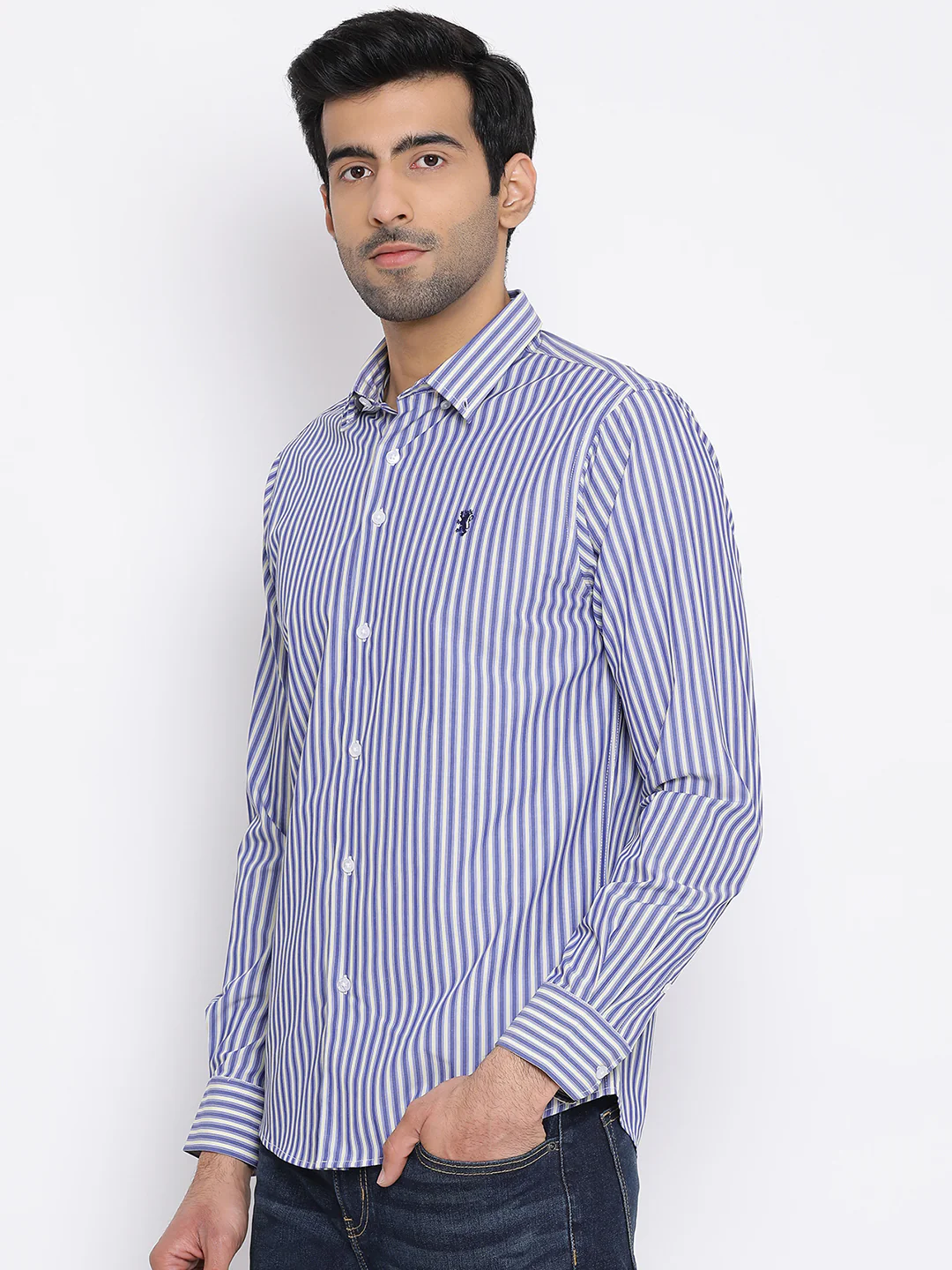 Men's Blue Pure Cotton Shirt - Image 3