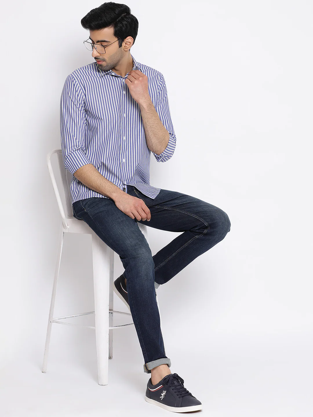 Men's Blue Pure Cotton Shirt - Image 8