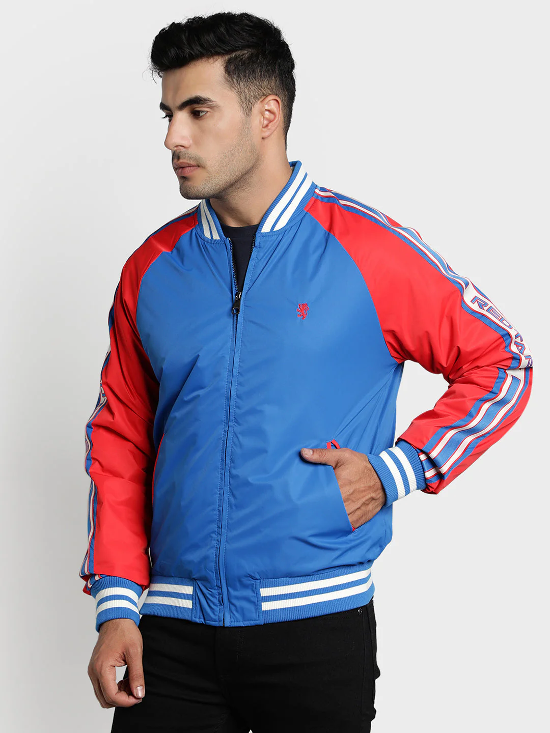 Men's Blue Solid Polyester Jacket - Image 2