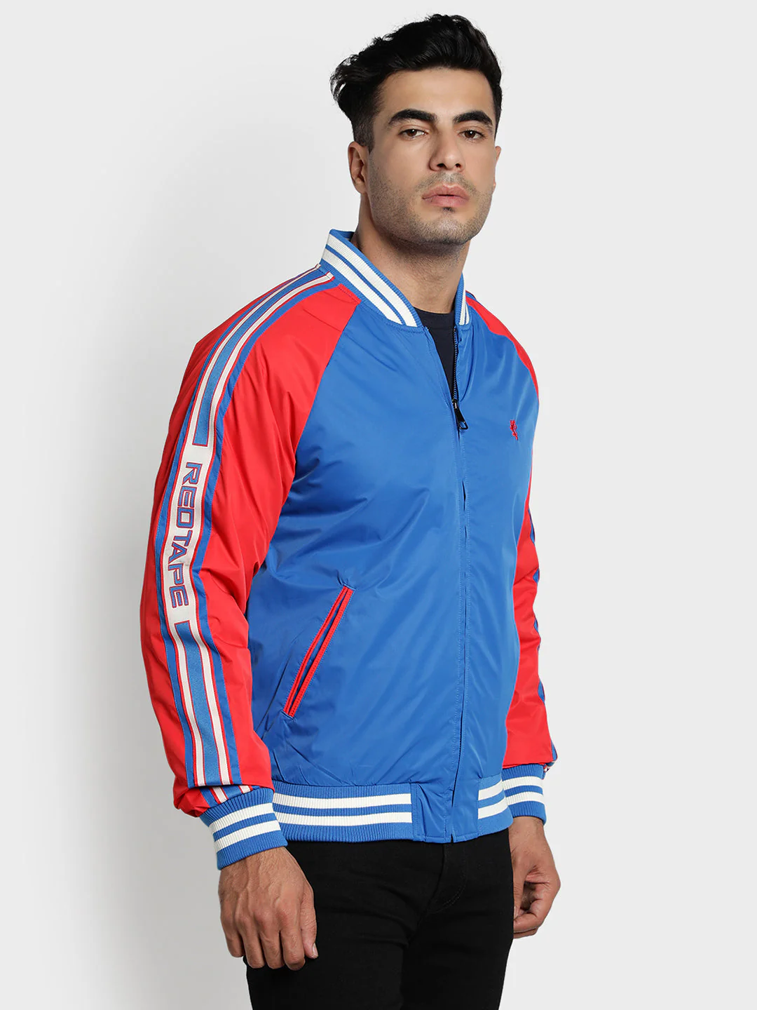 Men's Blue Solid Polyester Jacket - Image 3