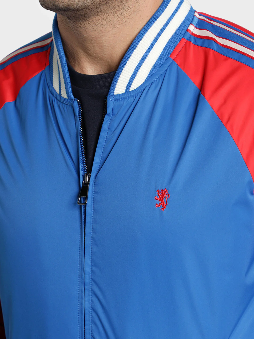 Men's Blue Solid Polyester Jacket - Image 5