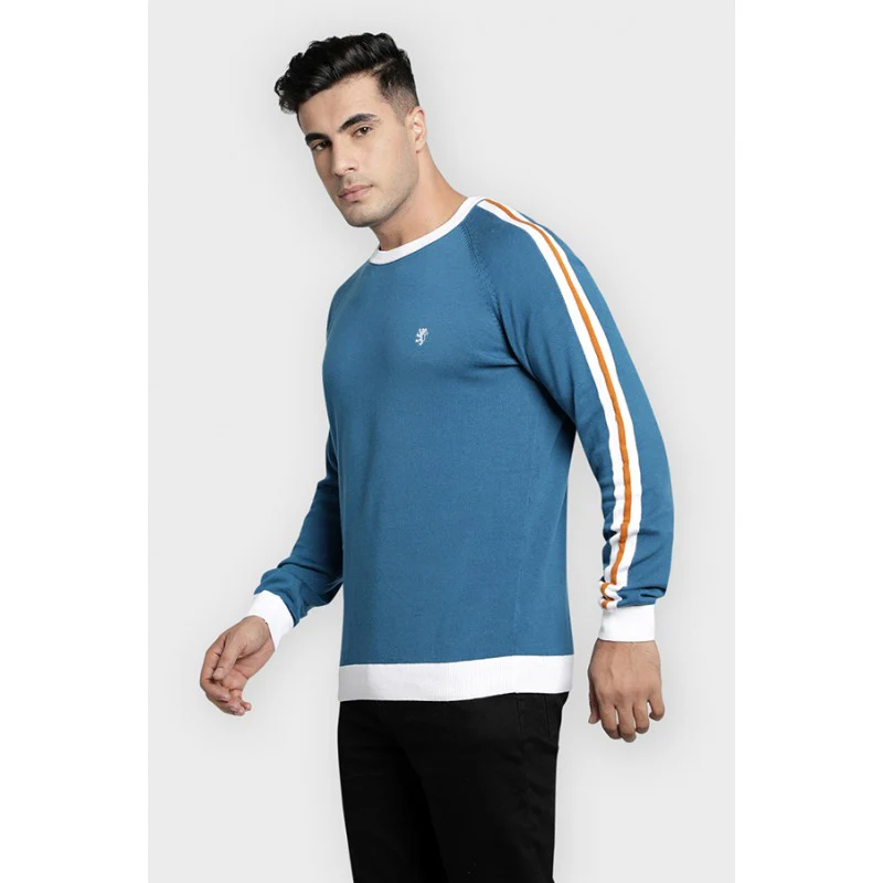 Mens Blue Cotton Sweater - Image 2