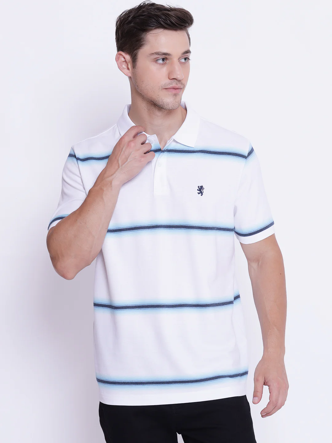 Men's Blue White CollaRed T-Shirt - Image 2