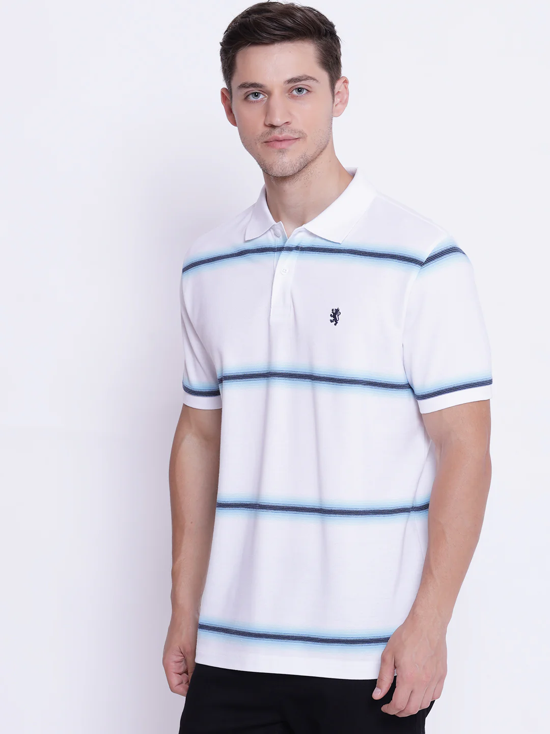 Men's Blue White CollaRed T-Shirt - Image 3