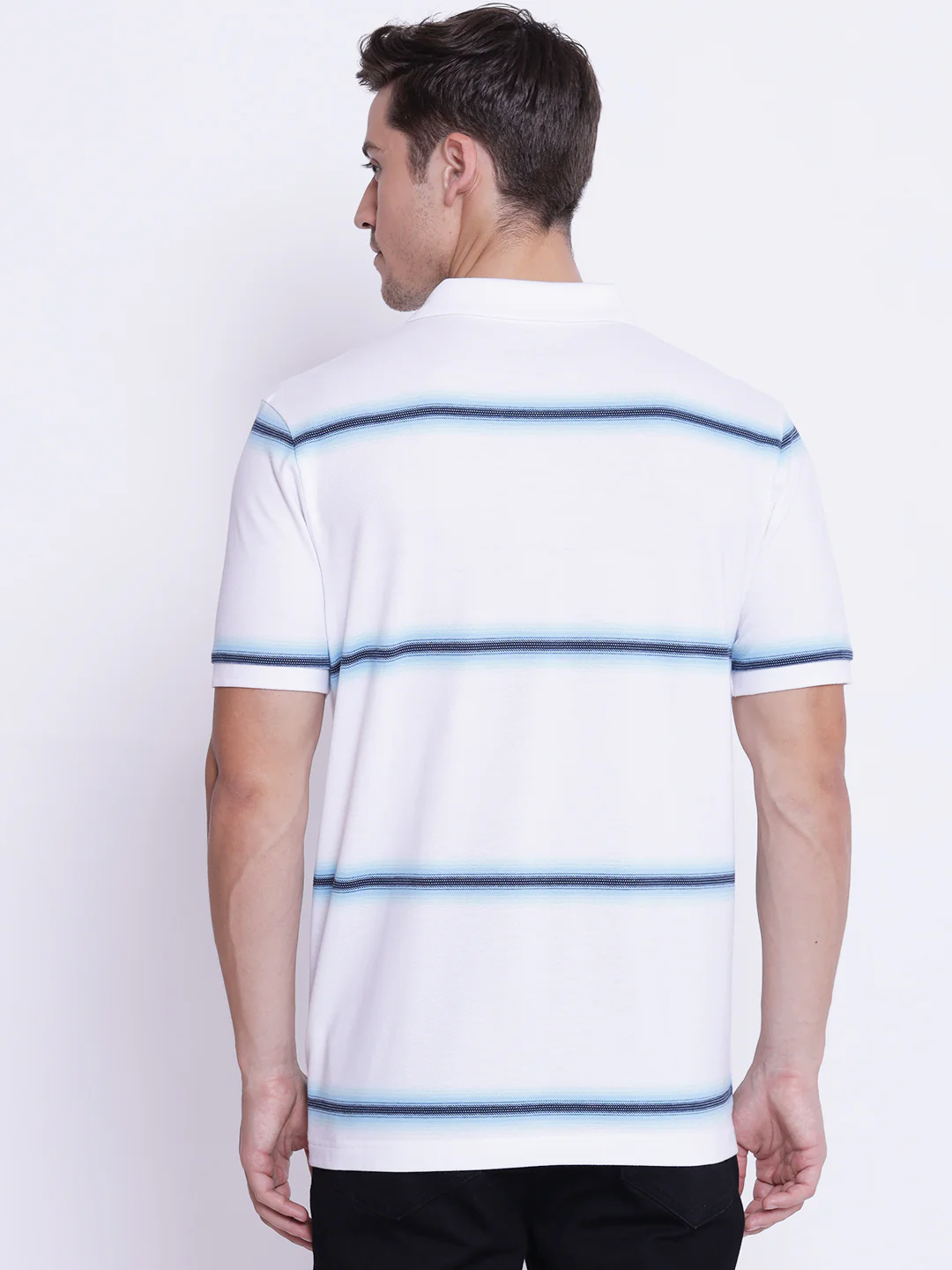 Men's Blue White CollaRed T-Shirt - Image 4