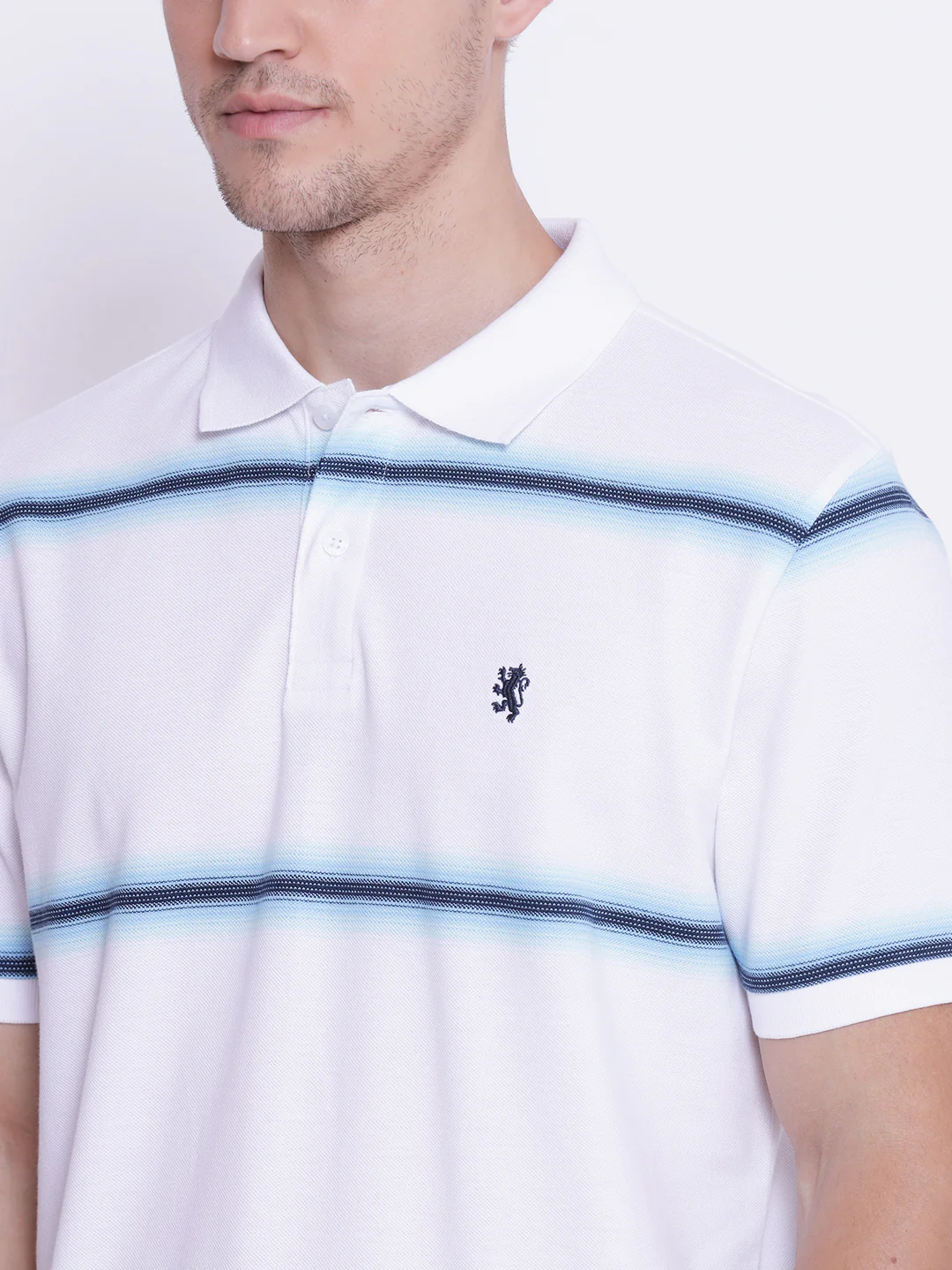 Men's Blue White CollaRed T-Shirt - Image 5