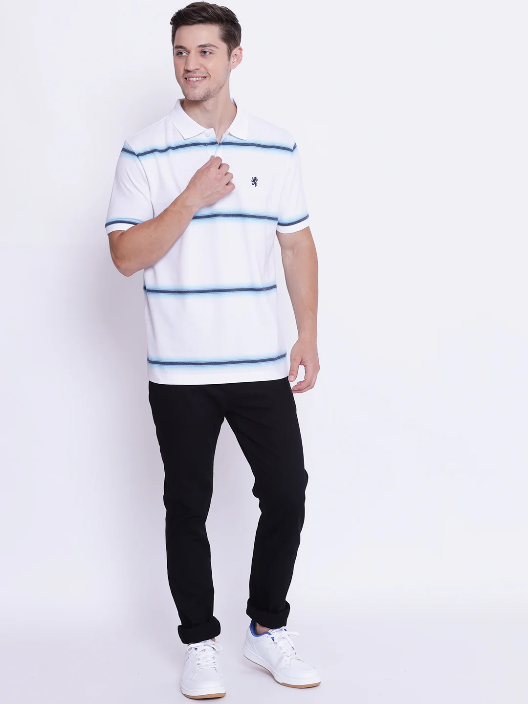 Men's Blue White CollaRed T-Shirt - Image 6