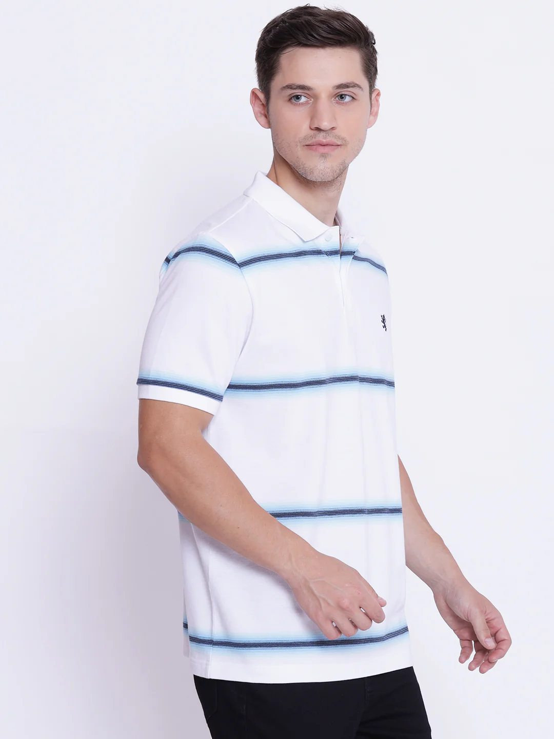 Men's Blue White CollaRed T-Shirt - Image 7