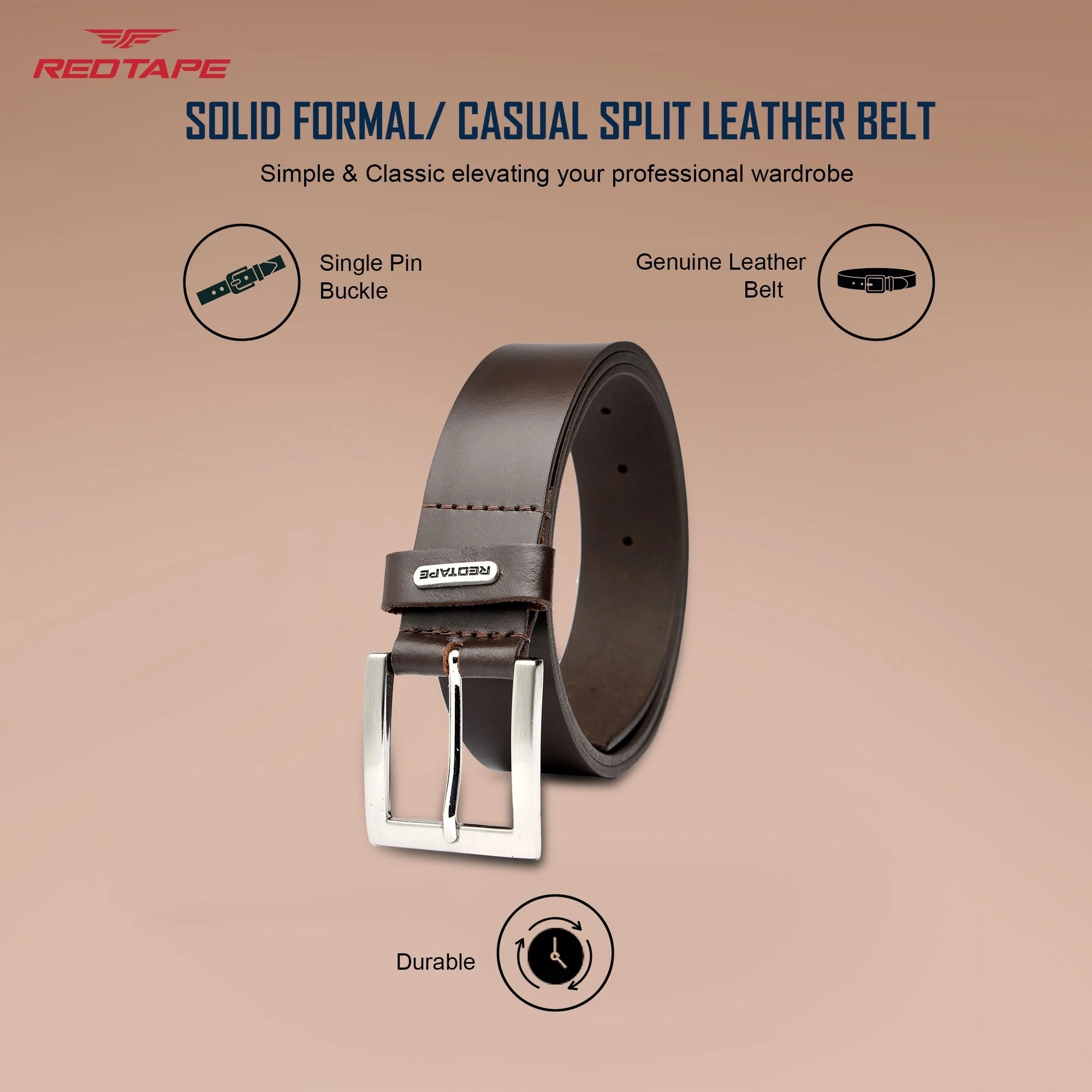 Men's Brown Formal Leather Belt - Image 3