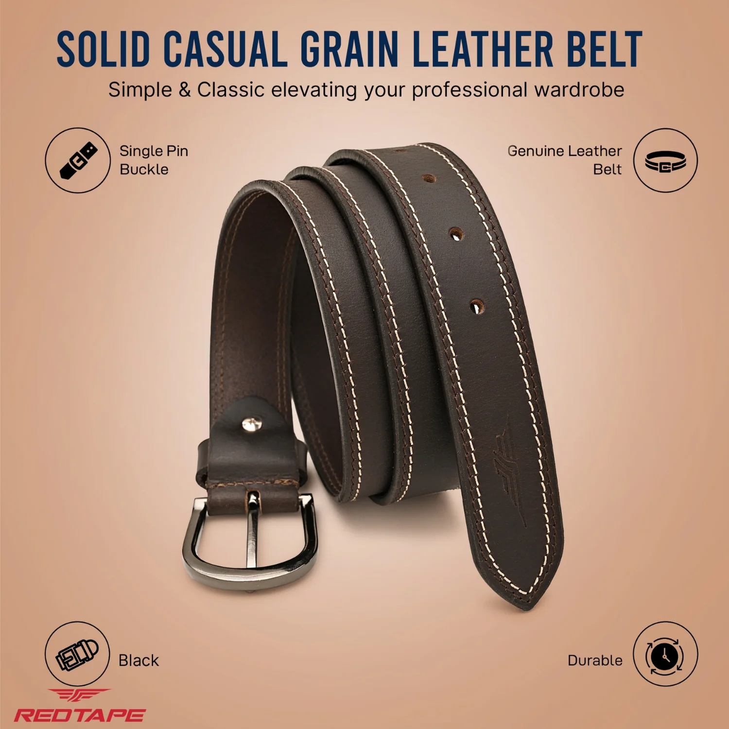 Men's Brown Leather Belt - Image 4