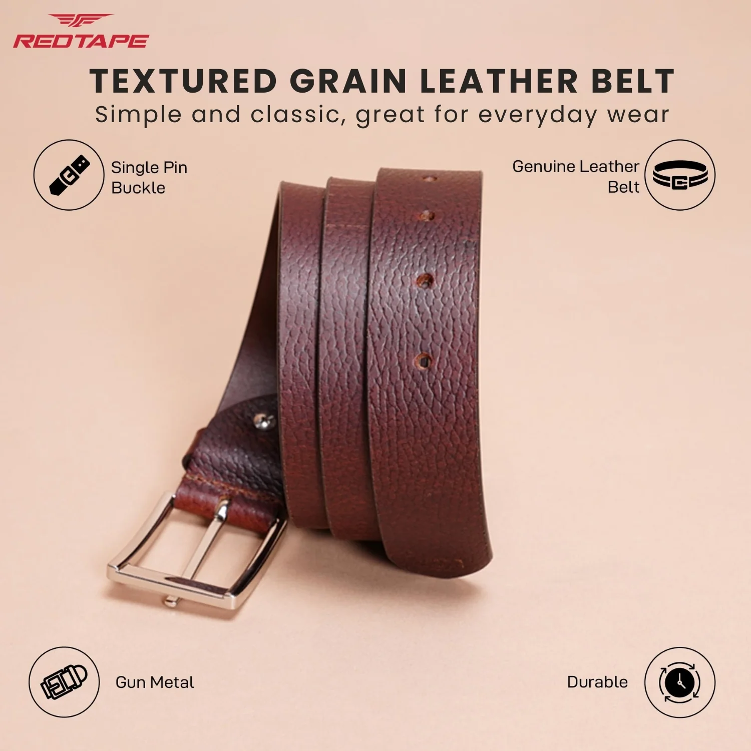 Men's Brown Leather Belt for Office Wear - Image 4