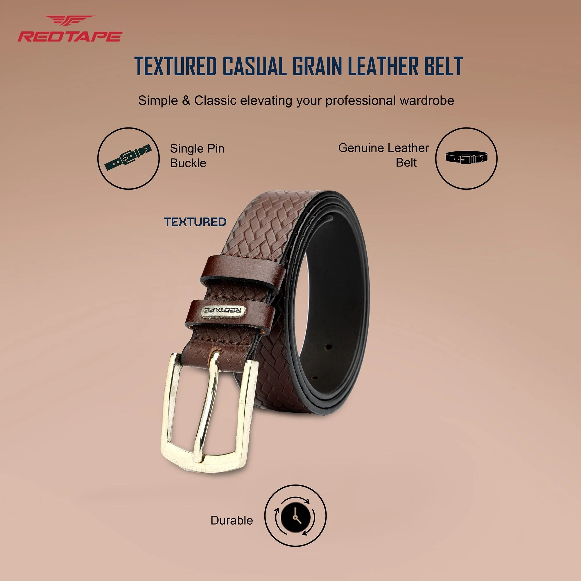 Men's Brown Casual Leather Belt - Image 3