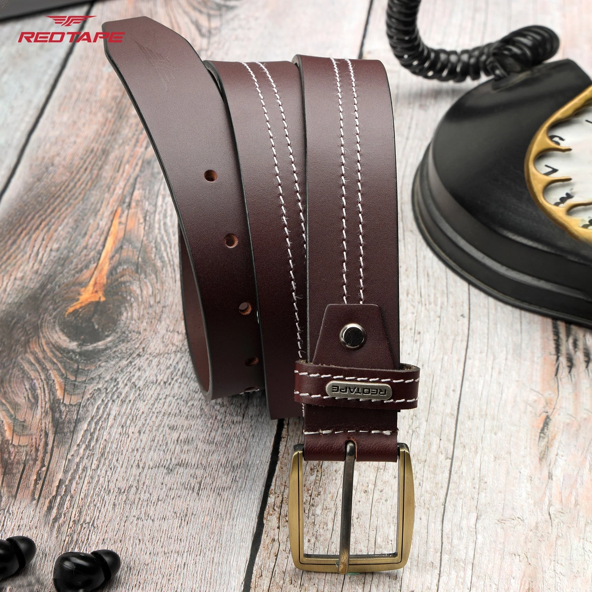 Men's Burgundy Casual Leather Belt - Image 2